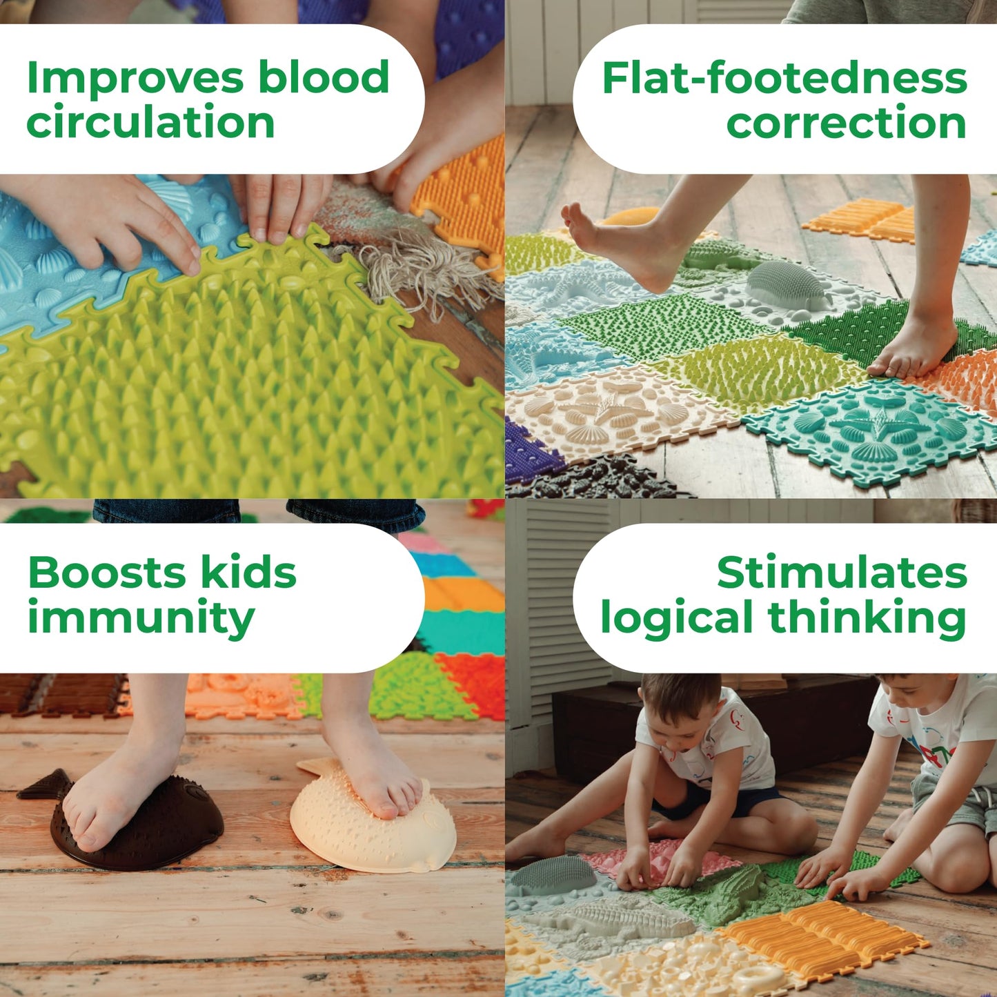 ORTO NATURE Massage Puzzle Floor Mats – Orthopedic Sensory Play Mat for Kids, Interlocking Tiles, Children’s Game Mat Set (Morning Miracle)