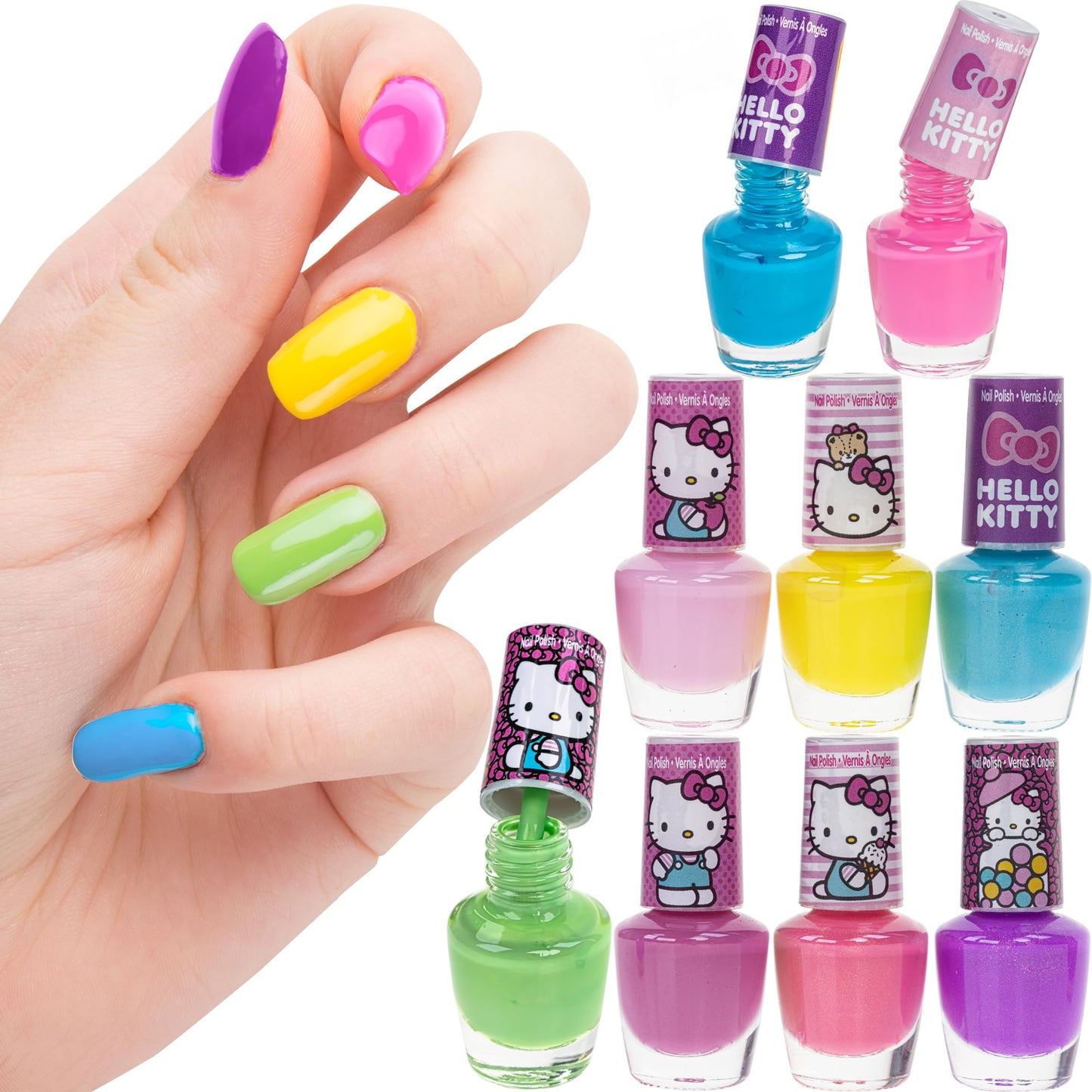 Townley Girl Hello Kitty 8 Pack Nail Polish,Water-Based, Non-Toxic, Peel-Off Set Girls Kids Ages 3+, Perfect for Parties, Sleepovers & Makeovers Beauty & Personal Care Townley Girl