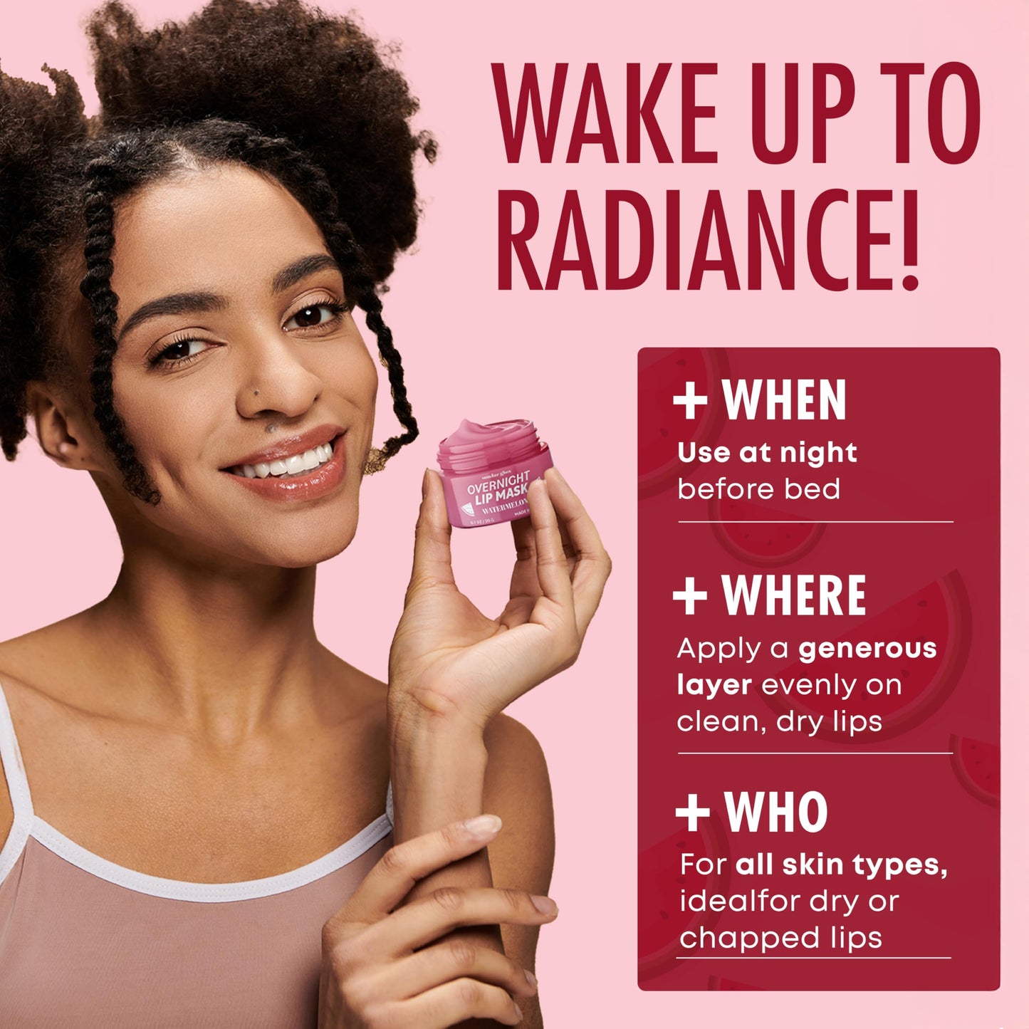 Sundae Glow Lip Mask with Watermelon - Overnight Lip Repair, Intense Hydration & Smoothing - Dermatologist Tested, Korean Skin Care - 95% Natural
