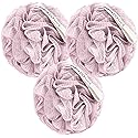 MainBasics Bath Shower Loofah Sponge Pouf Body Scrubber Exfoliator Body Wash Sponge (Set of 3, Perfectly Pink)