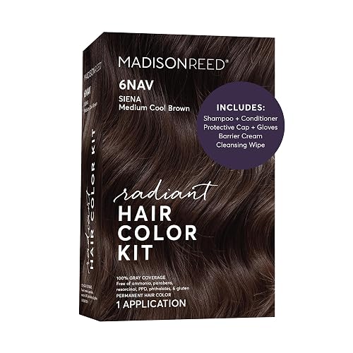 Madison Reed Radiant Hair Color Kit - 6NAV Medium Cool Brown (Siena Brown), Salon-Quality Permanent Hair Dye, Superior Gray Coverage & Dimensional