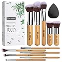BS-MALL Makeup Brush Set 11Pcs Bamboo Synthetic Kabuki Brush Set Foundation Powder Blending Concealer Eye shadows Blush Cosmetics Brushes