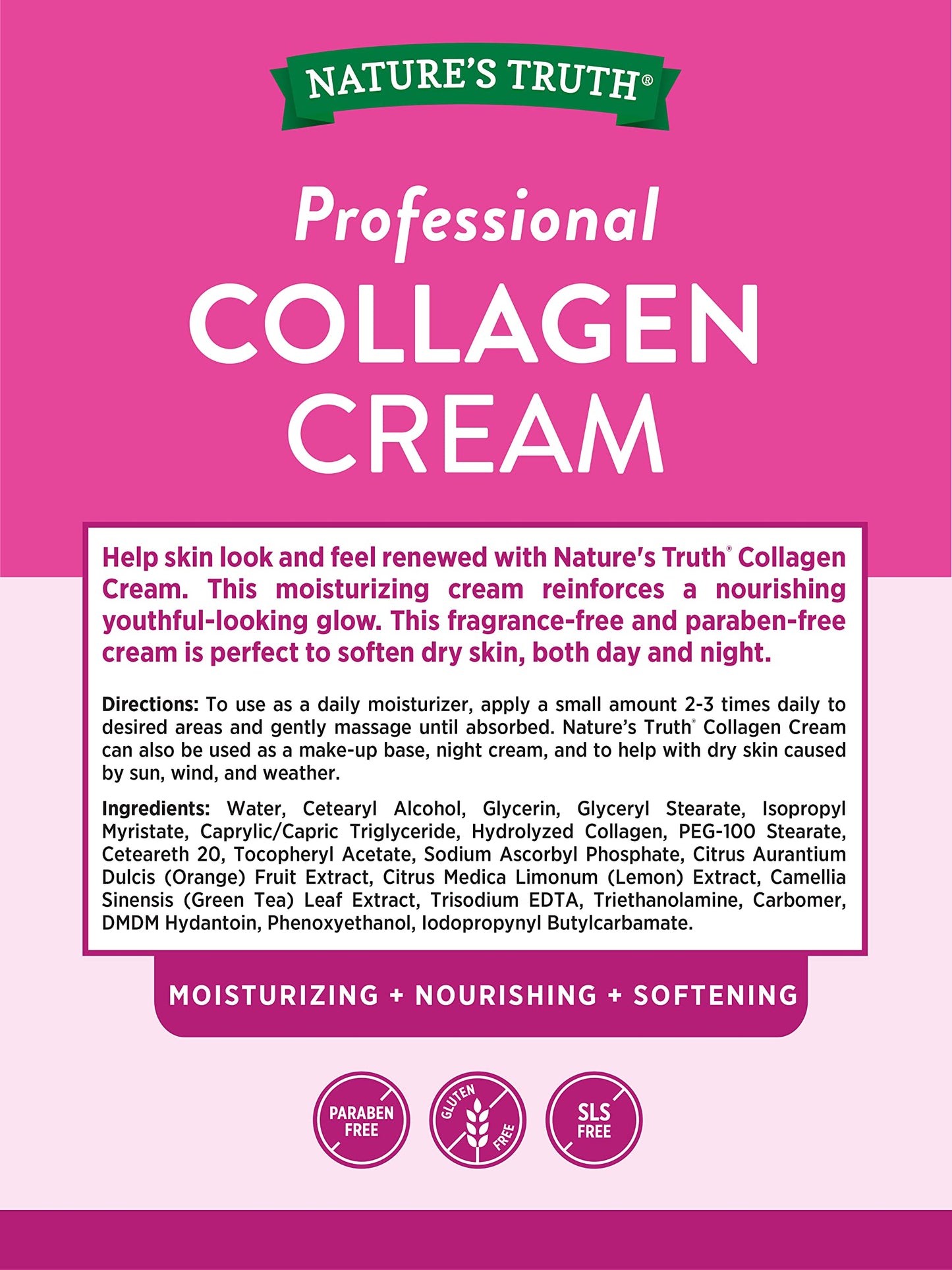 Natures Truth Professional Collagen Cream, Moisturizing, 4 Ounces Each (3)