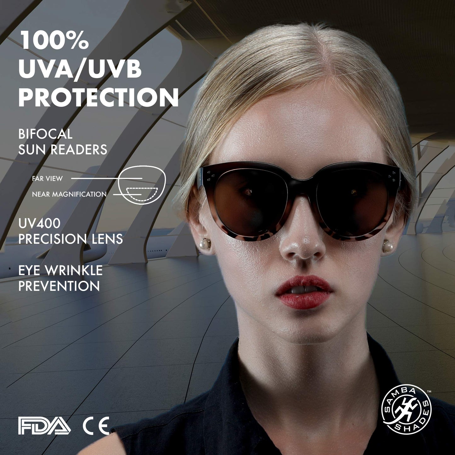 SAMBA SHADES Bifocal Sunglasses for Women Oversized Reading Round Sun Readers Matte Dark Brown 2.75 Power for Women