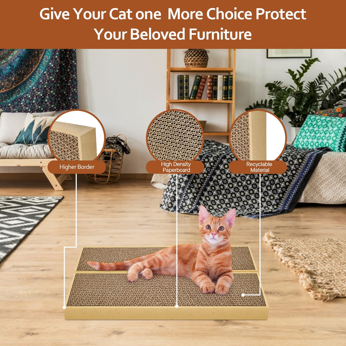 HappyFreeSX 2-Pack Splicing Cat Scratch Pads – Double-Sided Cardboard Scratchers for Indoor Cats & Kittens, Premium Durable Design