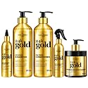 Hair Chemist 24K Gold 5-PC Complete Hair Care Set - Large Shampoo, Conditioner, Hair Oil, Hair Mist & Deep Hair Mask - Strengthening, Hydrating