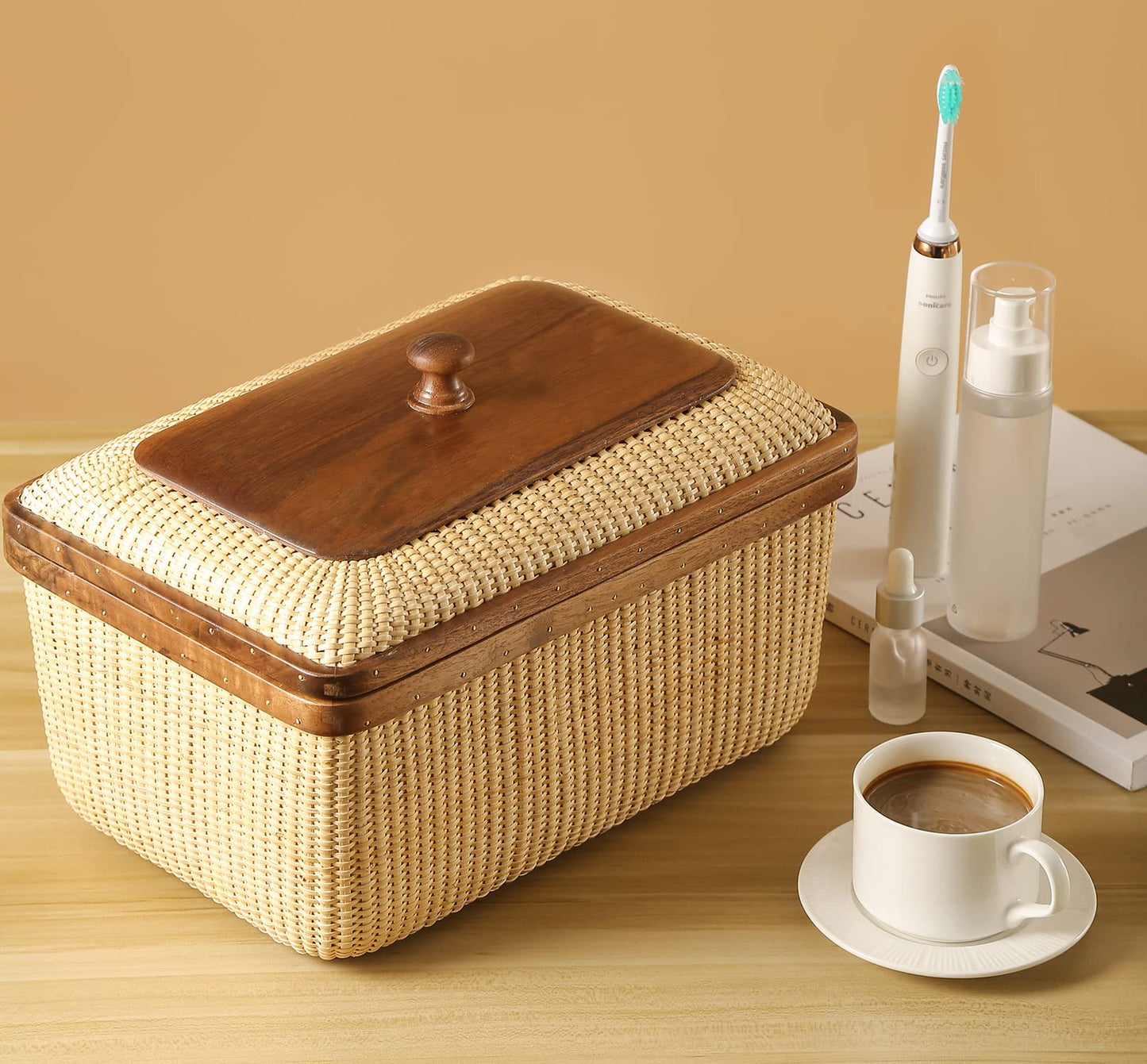 Teng Jin Rectangular with Lid Handmade Nantucket basket Cane staves finely-woven home-storage-baskets-and-containers Arts,Decorative Storage Baskets…