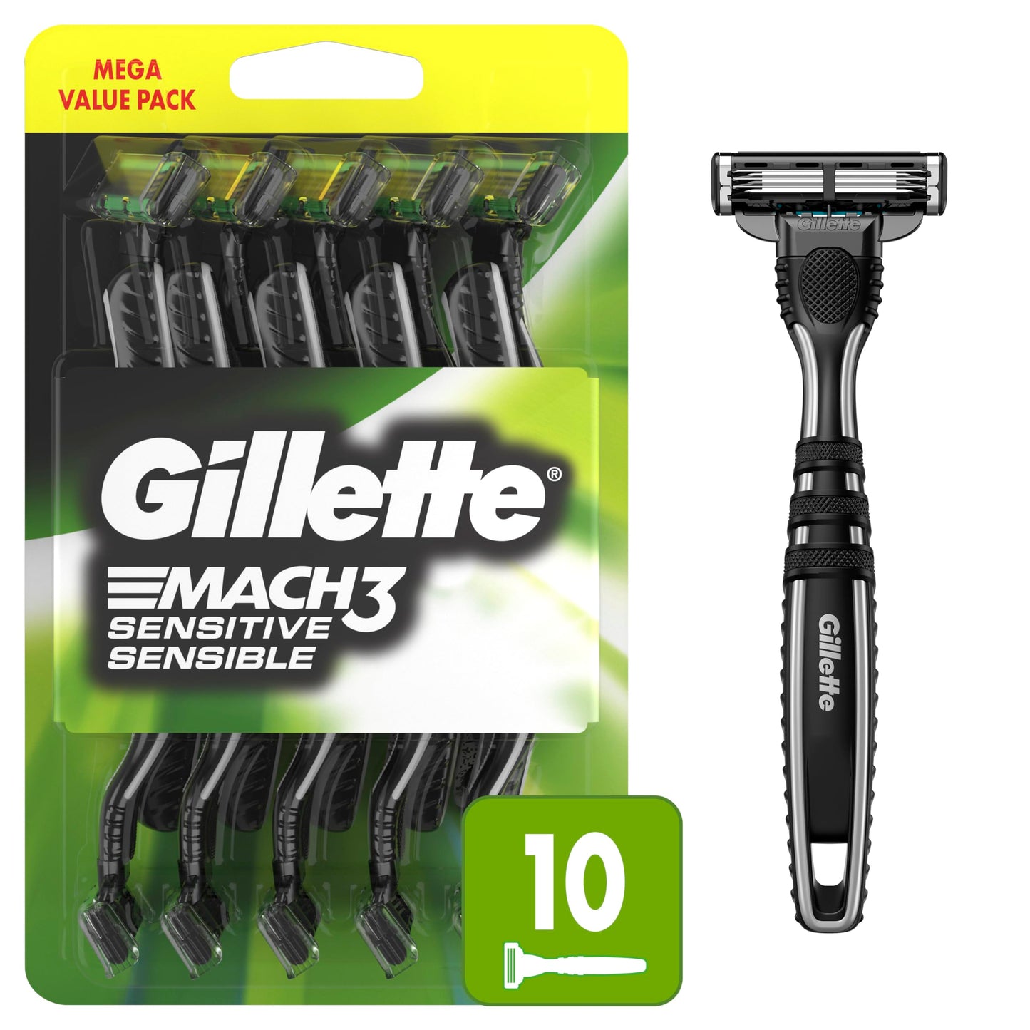 Gillette Mach3 Sensitive Razors for Men, Men’s Disposable Razors, Pivoting Head for Close and Comfortable Shave, 10 Count Beauty and Personal Care Gillette Default Title
