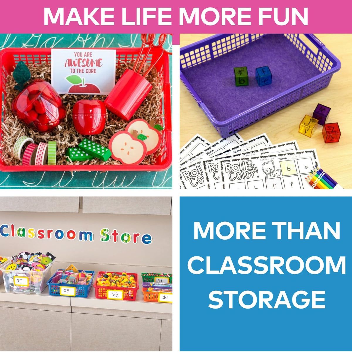 Fun Express Stackable Storage Bins 13x9.75x3 Inch - 6 Pack Colorful ...