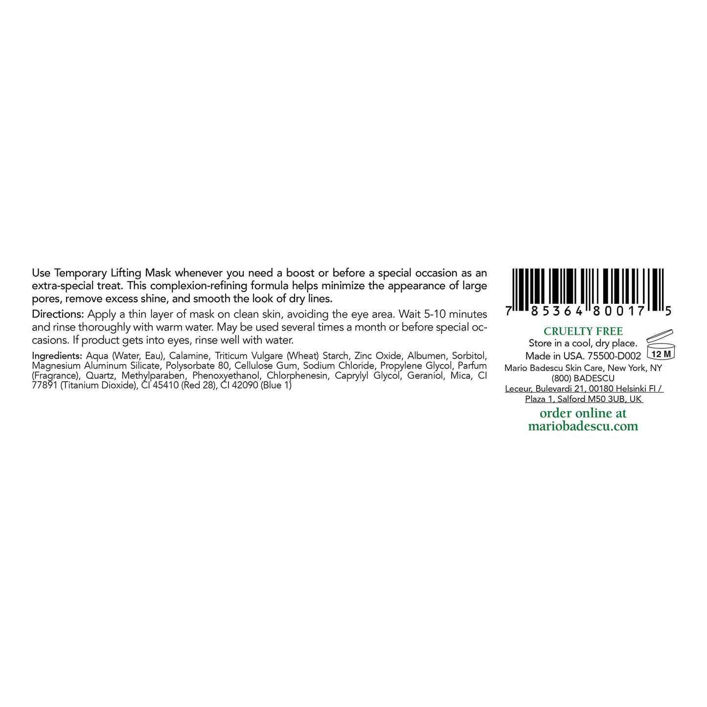 Mario Badescu Temporary Lifting Mask - Ultimate Face Mask Skincare Treat for Special Occasions - Facial Mask that Instantly Boosts and Temporarily