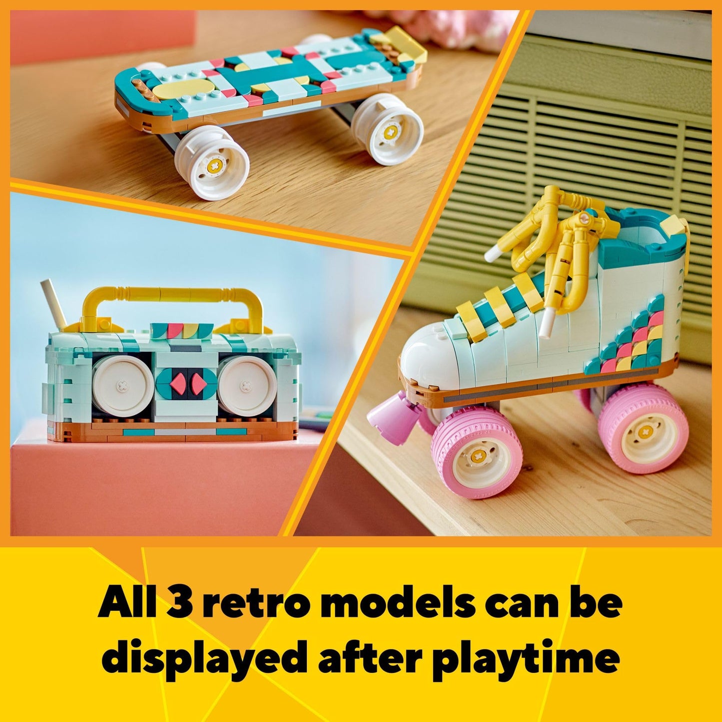 LEGO Creator 3 in 1 Retro Roller Skate 31148, Transforms to Mini Skateboard or Boom Box, Fun Building Toy Gift for Kids Ages 8+