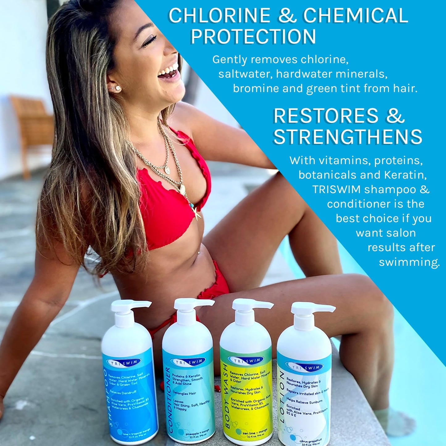 TRISWIM Hair Care Bundle | Swim Shampoo and Conditioner 32 Fl Oz Each | Professional Chlorine Removal Formula | Vegan, Paraben-Free with Aloe Vera