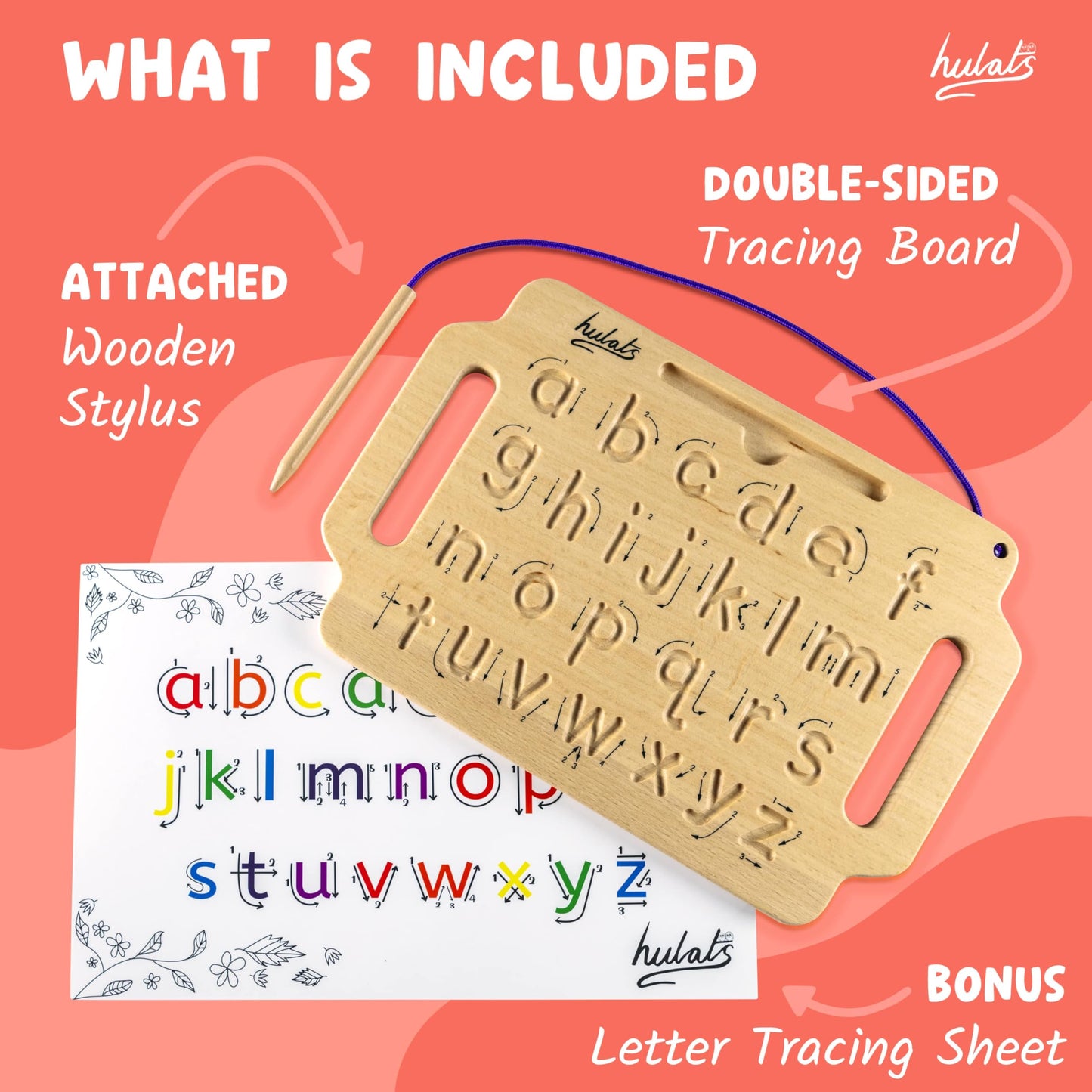Hulats Wooden Alphabet Tracing Board – Montessori Sensory Writing Pad for Kids Ages 3–5, Portable Learning Toy for Letter Writing Practice