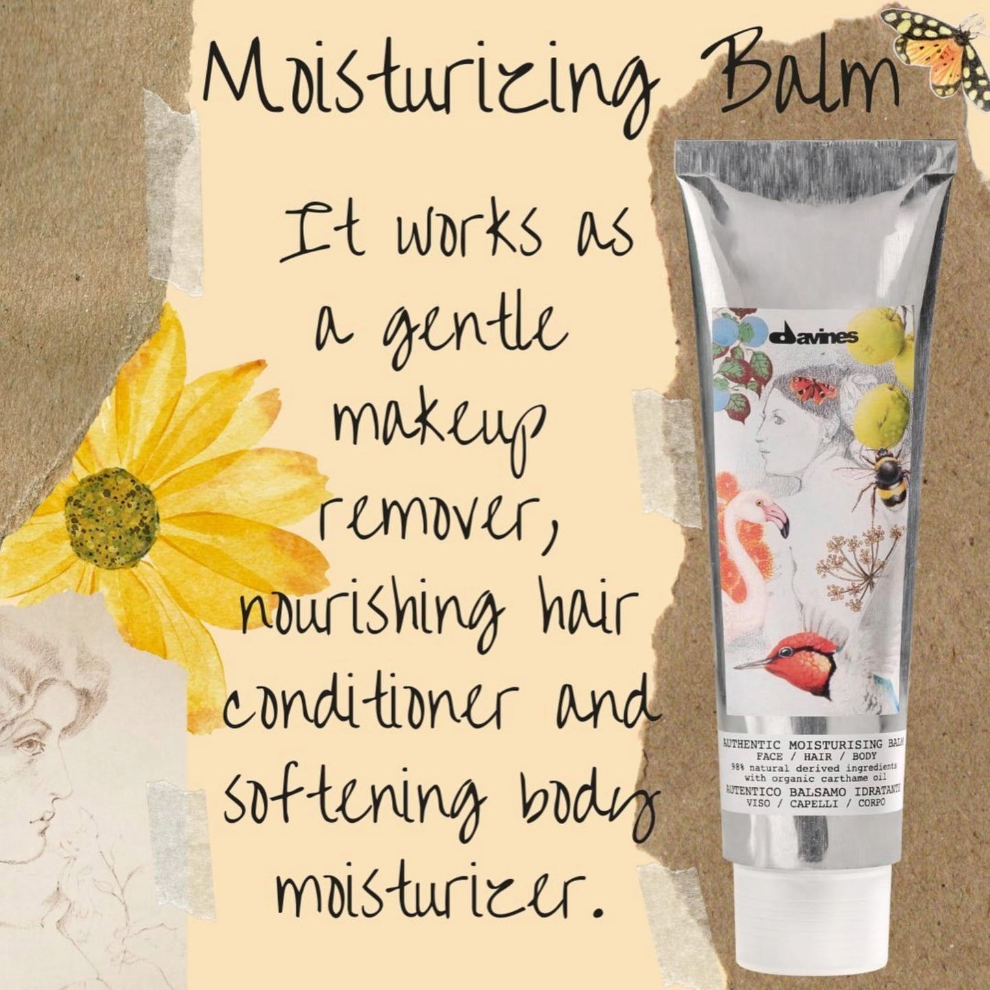 Davines Authentic Moisturizing Balm, Multi-Functional Conditioner for Face, Hair & Body - 98% Natural Oil-Based Formula Softens & Nourishes, 5.07 Fl