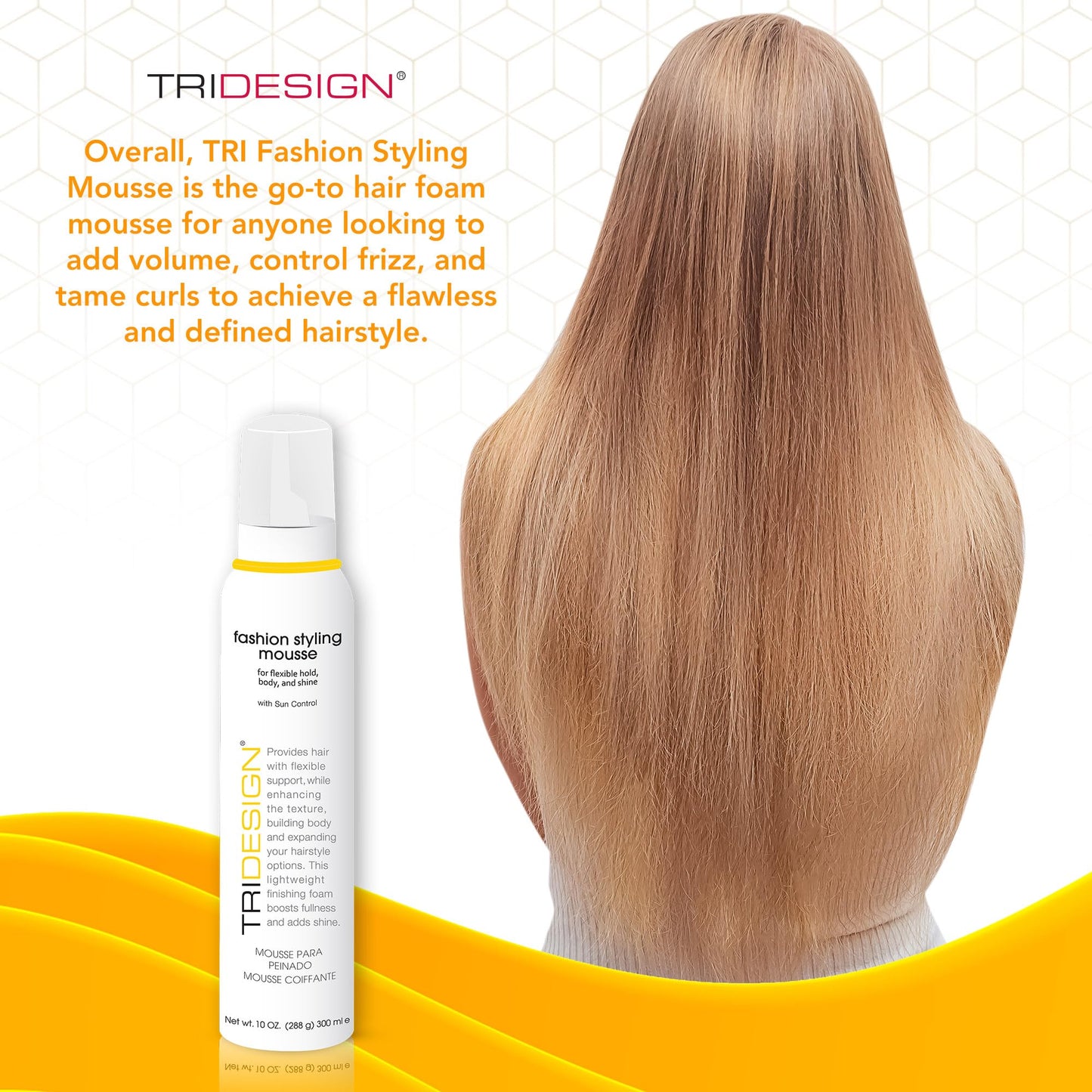 TRI Fashion Styling Mousse - Wavy Hair Volumizer & Curl Tamer with Frizz Control, Shine & Styling Options for Women, Hair Foam - 10 Ounce