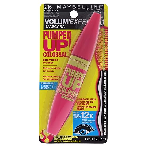 Maybelline New York Volum' Express Pumped Up! Colossal Waterproof Mascara, Classic Black, 0.32 Fl Oz, (K1569200)