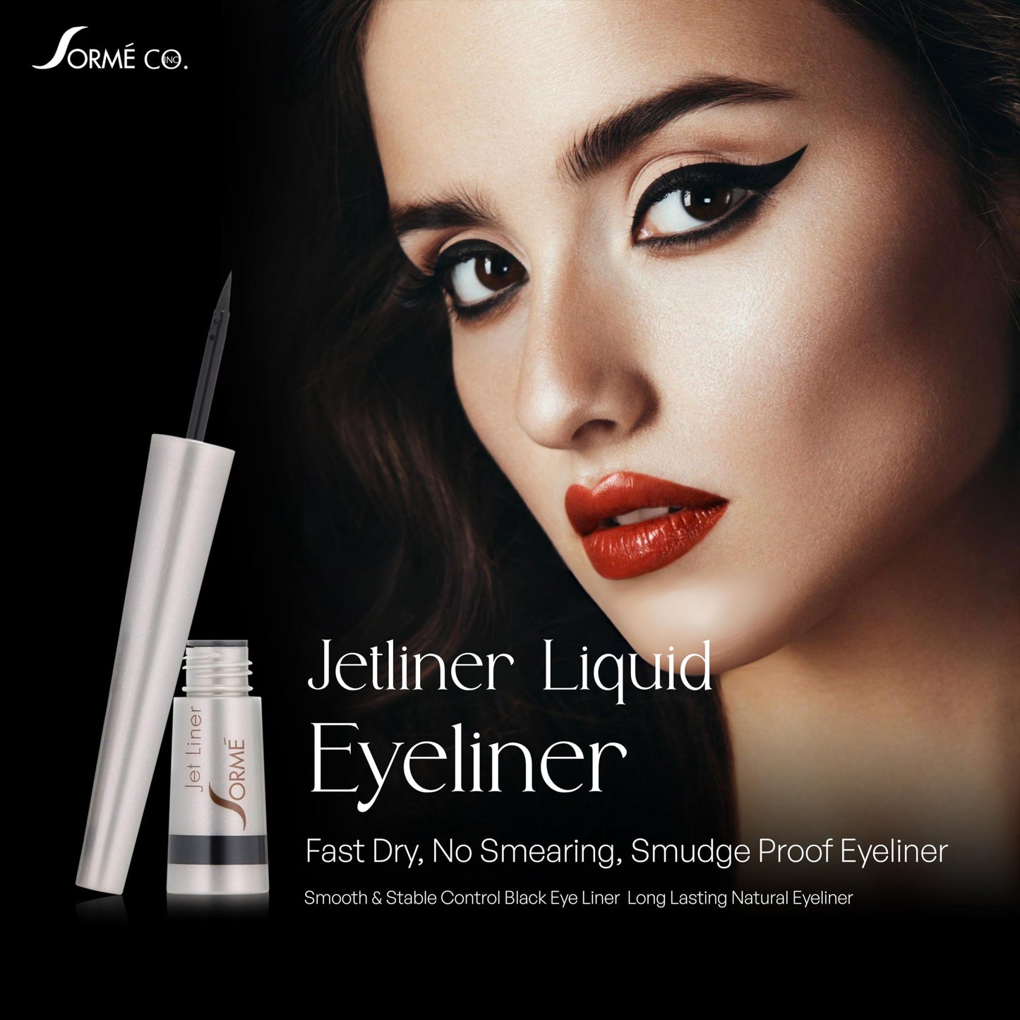 SORMÉ Jetliner Liquid Eyeliner - Fast Dry, No Smearing, Smudge Proof Eyeliner - Smooth & Stable Control Black Eye Liner - Long Lasting Natural