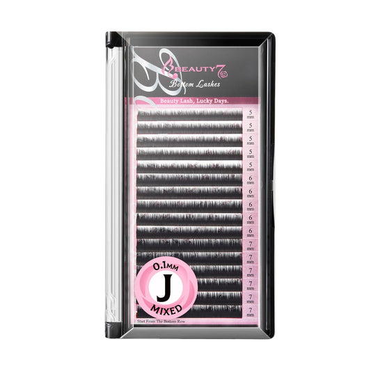 Beauty7 Mixed Volume Under Bottom Lower Individual False Eyelash Extension Tray Matte Synthetic Mink Curl J 0.1mm Thickness 5/6/7mm Length