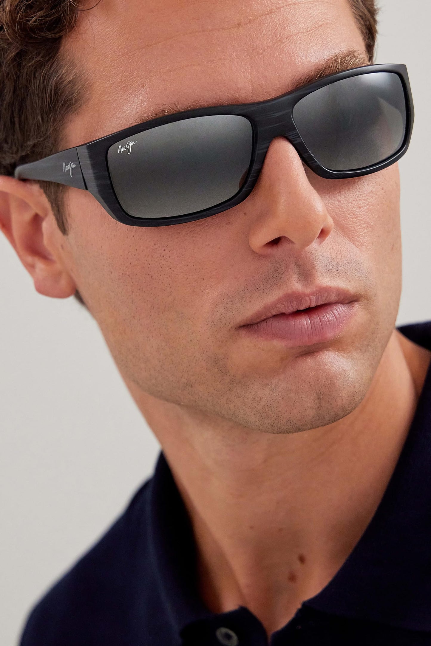 Maui Jim Men's and Women's Wassup Polarized Wrap Sunglasses, Matte Black Woodgrain/Neutral Grey, Small