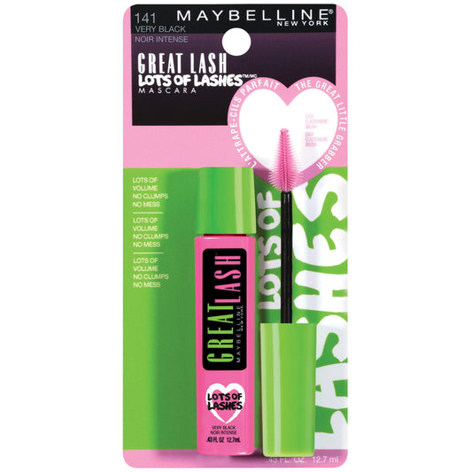 Maybelline Great Lash Lots of Lashes Washable Mascara, Very Black [141] 0.43 oz (Pack of 6)