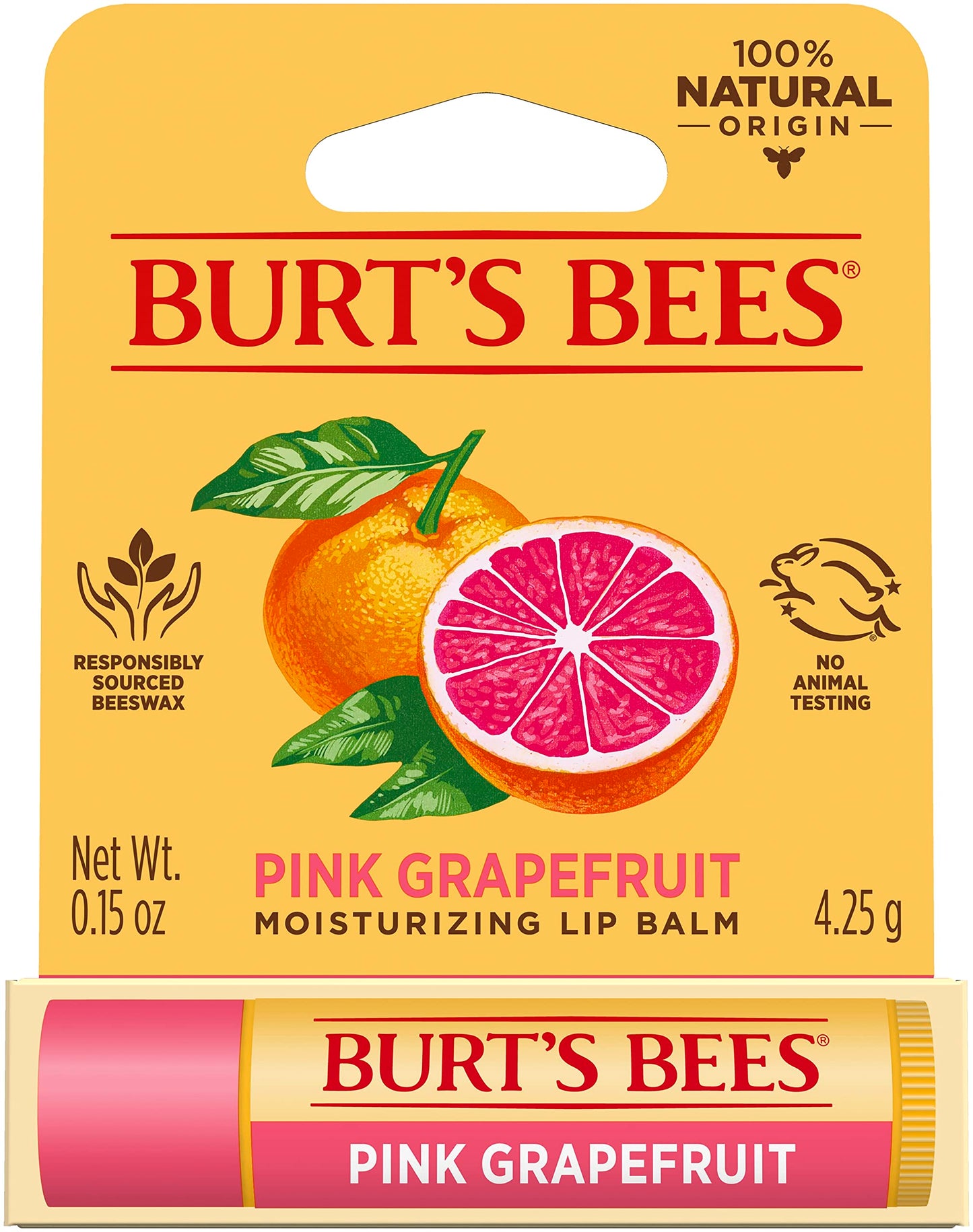 Burt's Bees 100% Natural Lip Balm, Pink Grapefruit Blister Box, 0.15 Ounce