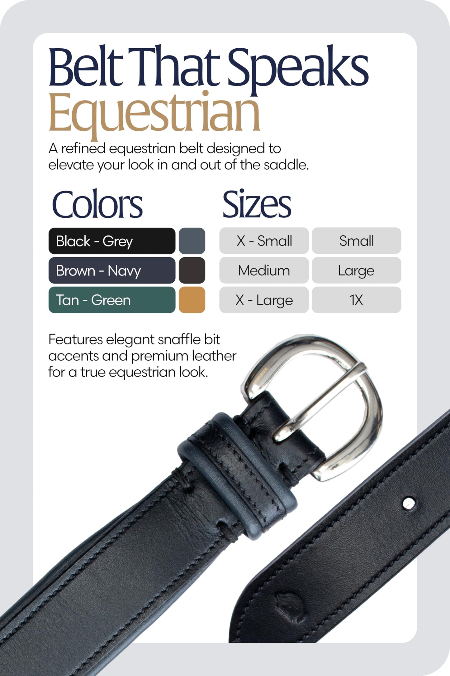 Equinavia Tirild Womens Leather Equestrian Horse Riding Belt with Bit Design - Black/Grey - M