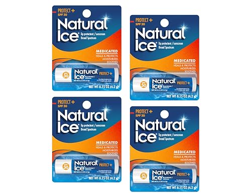 Mentholatum Natural Ice Protect+ Broad Spectrum SPF 30 Medicated Lip Balm, 0.15 Ounce (Pack of 4)
