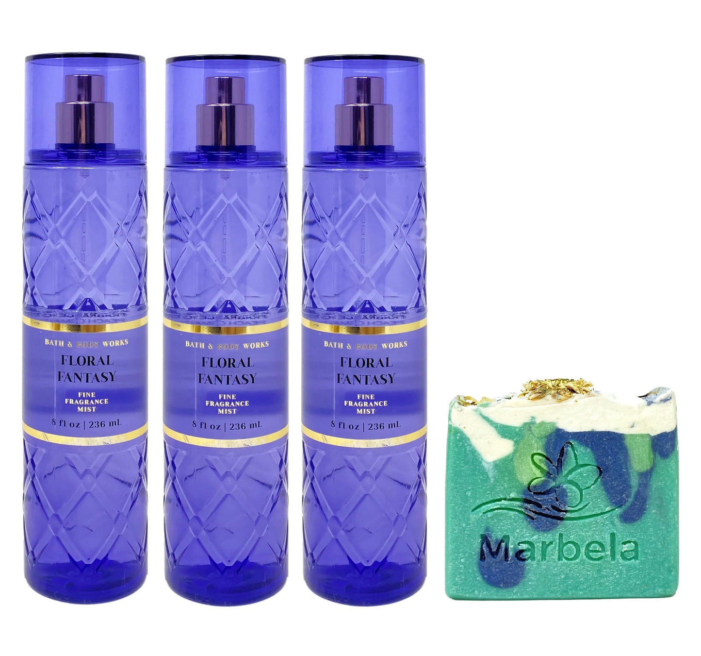 Bath & Body Works Floral Fantasy 3 Pack Fragrance Mist Bundle with an Aloe Vera Bar Soap - Full Size