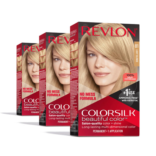 Revlon Colorsilk Beautiful Color Permanent Hair Color, (OLD VERSION) 81 Light Blonde (Pack of 3) Beauty & Personal Care REVLON