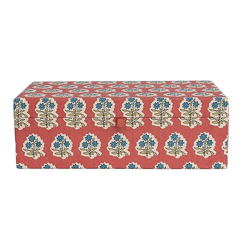 Fabric Covered Jewelry Box with Floral Pattern and Interior Mirror, Multicolor