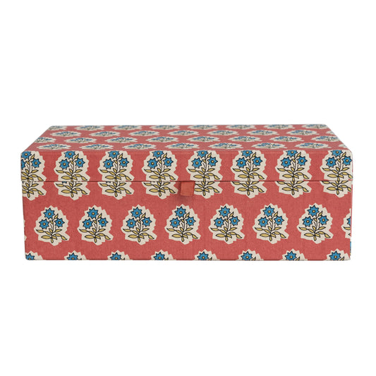 Fabric Covered Jewelry Box with Floral Pattern and Interior Mirror, Multicolor