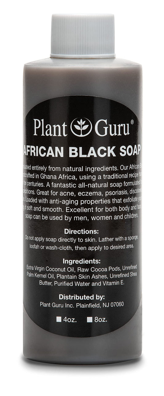 Plant Guru Raw African Black Soap Liquid 4 fl. oz. - Pure & Natural Traditional Skincare for Face, Body & Hair | Handmade Cleanser for All Skin Types Beauty & Personal Care Plant Guru