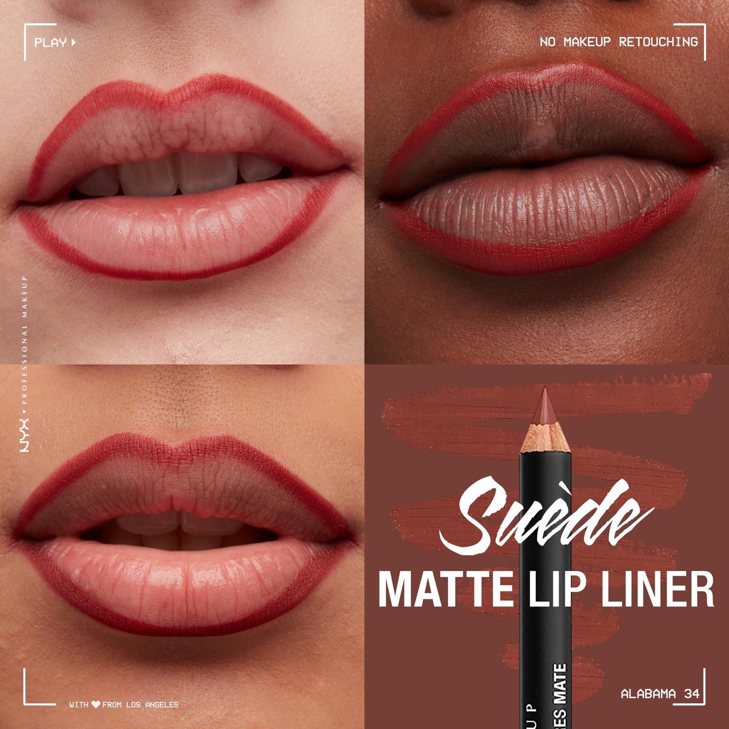 NYX PROFESSIONAL MAKEUP Suede Matte Lip Liner, Velvety-Smooth, Long-Lasting Formula For A Defined Lip Makeup Look - Alabama (Red)