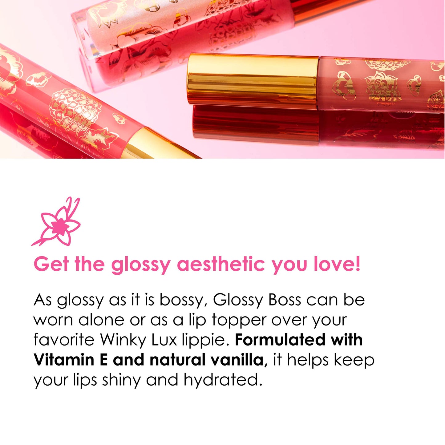 Winky Lux Birthday Cake Glossy Boss Lip Gloss - Non Sticky Lip Gloss, Clear Lip Oil & Lip Lacquer, Hydrating & Nourishing Lip Care, Soft Vanilla Scent