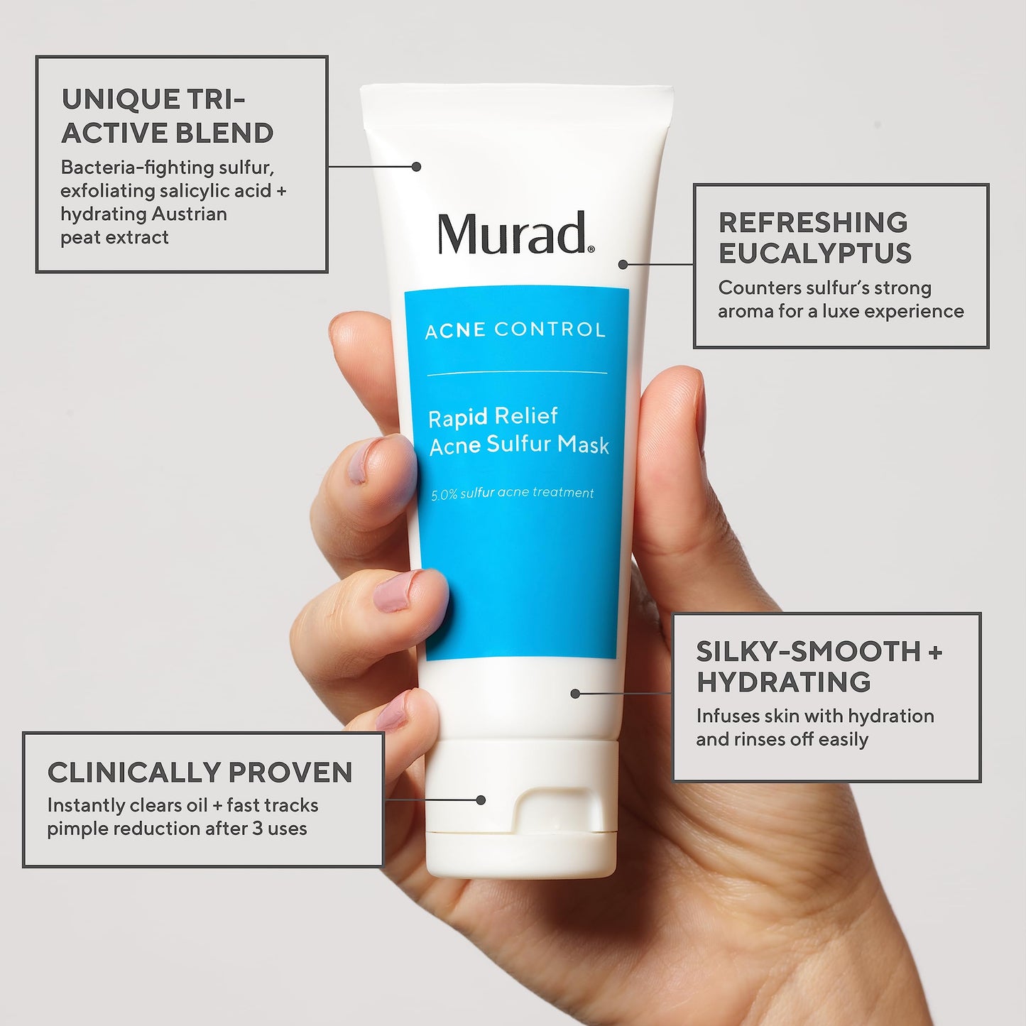 Murad Rapid Relief Acne Sulfur Mask - Clay Mask with Salicylic Acid, 5% Sulfur, and Austrian Peat Reduces Oil, Minimizes Breakouts, Reduces Pimple