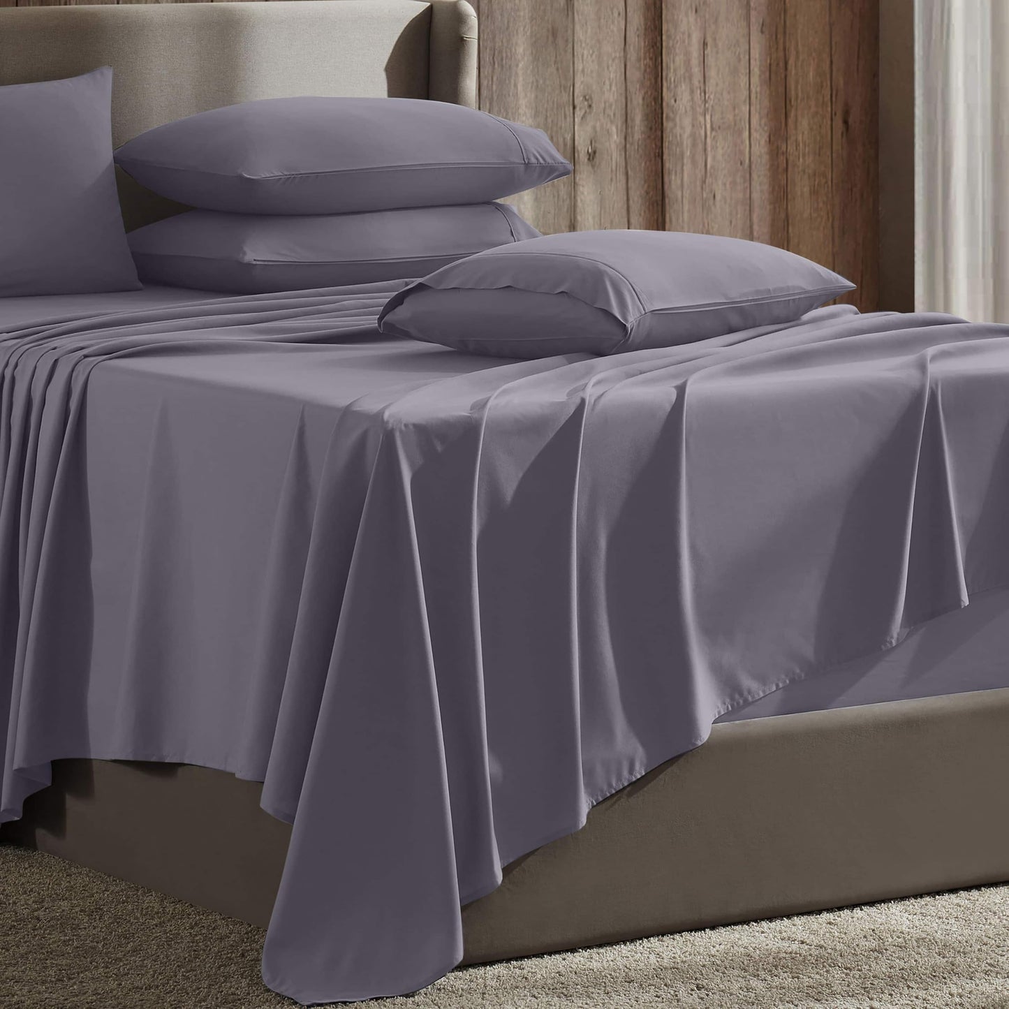 Hearth & Harbor Extra Deep Pocket Sheet Sets, Luxury Soft 6 Piece Bed Sheet Set Fits Mattress 18-24 Inches - Split King Size, Grayish Purple