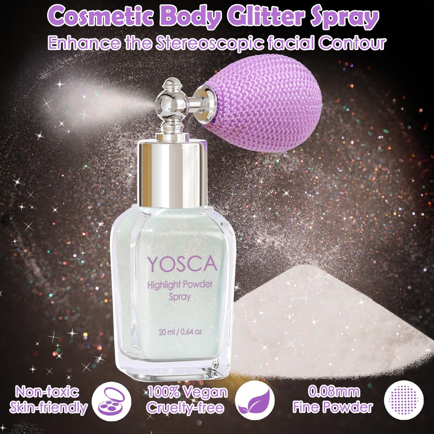 Yosca Body Glitter Spray, 30ML Loose Body Shimmer Powder Iridescent Hair Spray White Glitter Sparkle Highlighter Makeup Festival Concert Party Beauty and Personal Care Yosca