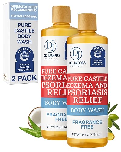 Dr. Jacobs Naturals Hypoallergenic Castile Soap, Dermatologist Tested Unscented Soap for Eczema & Psoriasis Relief - Sensitive Skin Body Wash Vegan Beauty & Personal Care DR.JACOBS NATURALS