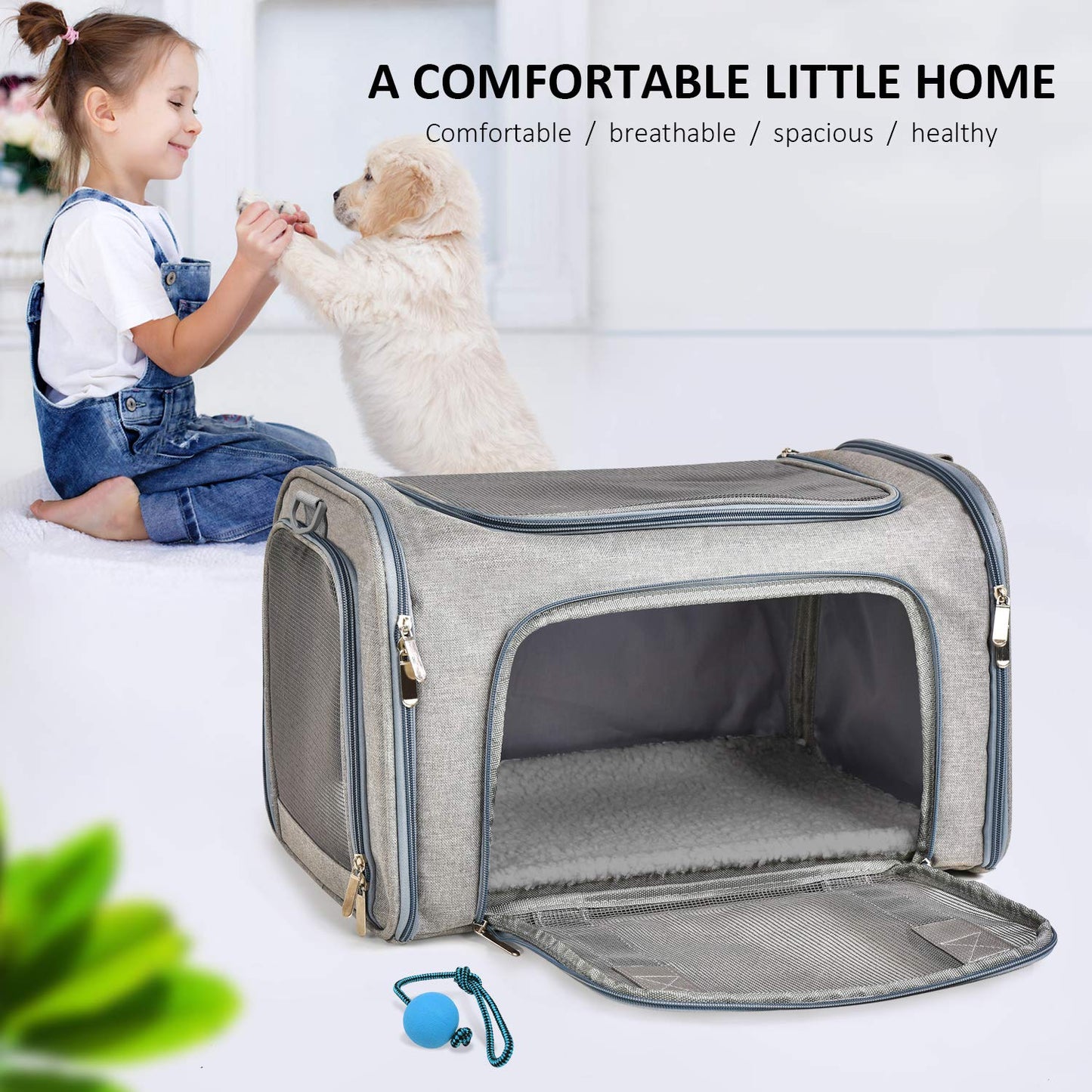 Henkelion TSA Approved Pet Carrier – Soft, Collapsible Travel Bag for Small Dogs & Cats up to 15lbs, Waterproof, Grey
