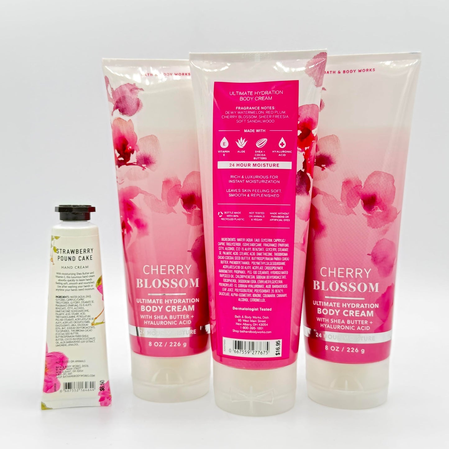 Bath & Body Works Cherry Blossom 4-Piece Gift Set | Includes: Three Ultimate Hydration Body Creams and One Strawberry Pound Cake Hand Cream