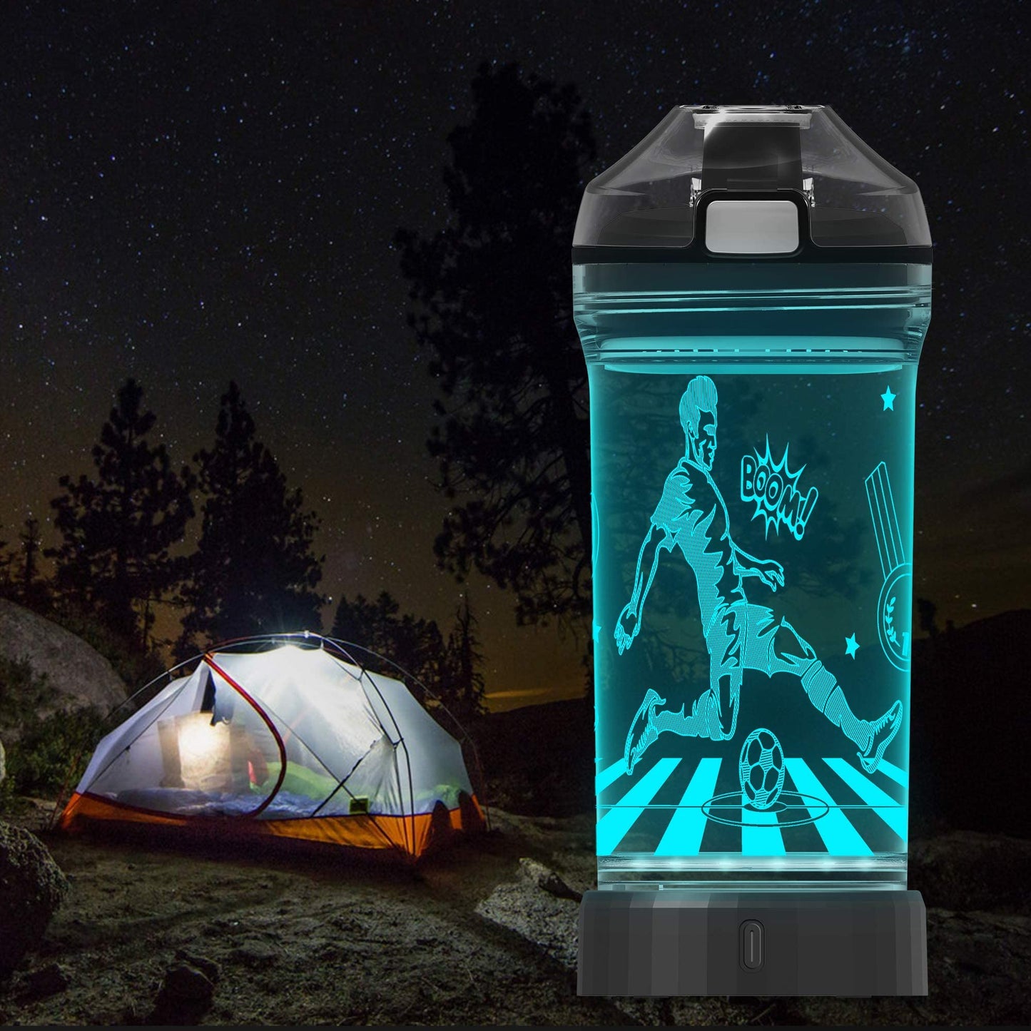 Lightzz Soccer Water Bottle with 3D Glowing Light Up, 14 OZ Tritan BPA Free Kids Water Bottle, Creative Ideal Travel Soccer Cup Gift for Boys 8-12