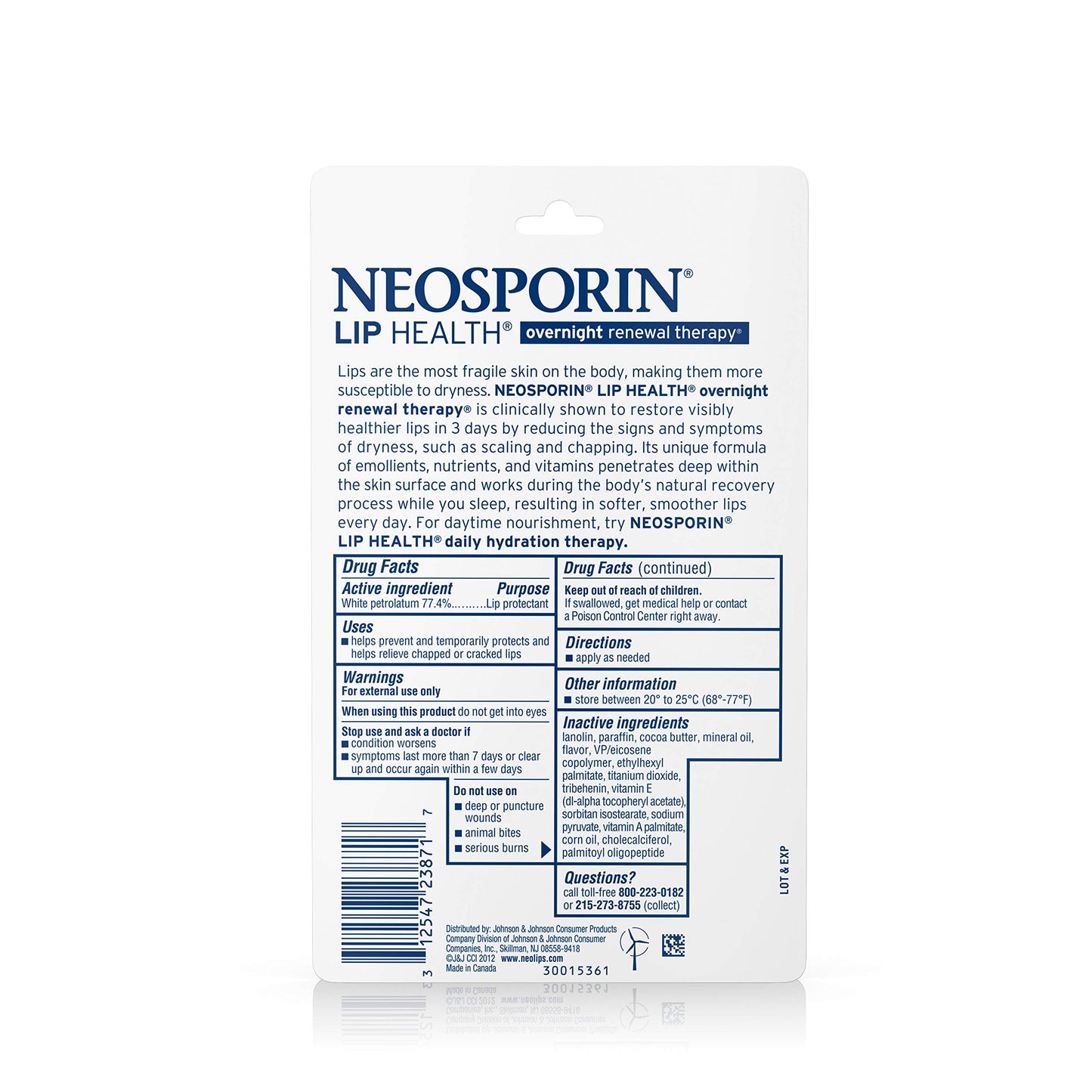 Neosporin Lip Health Overnight Healthy Lips Renewal Therapy Petrolatum Lip Protectant 0.27 oz Beauty and Personal Care Neosporin