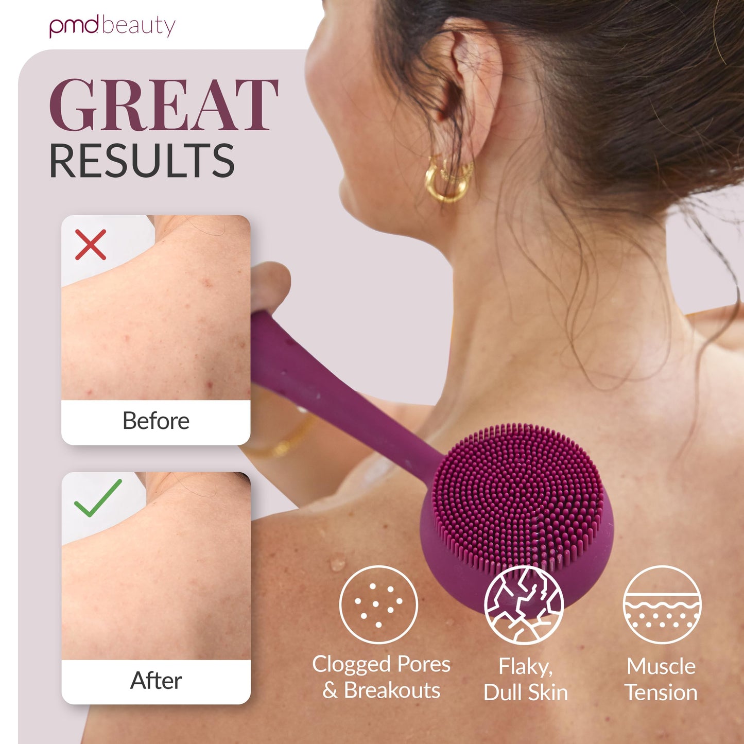 PMD Clean Body - Smart Body Cleansing Device with Silicone Brush & Three Interchangeable Attachments - Waterproof - SonicGlow Vibration - Cleanse