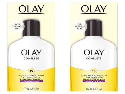 Olay Face Moisturizer Complete Lotion All Day Face Moisturizer for Combination/Oily Skin with SPF 15, 6 Fl Oz (Pack of 2)