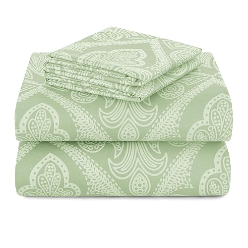 Hannah Linen Paisley Full Sheet Set, 4 PC Soft Microfiber Wrinkle Free Sheets - Luxurious Printed Bed Sheets Includes Flat Sheet, Fitted Sheet with