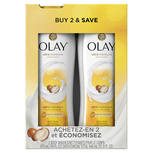 Body Wash for Women by Olay, Body Wash with Shea Butter - 16 Fl Oz- (Pack of 2)