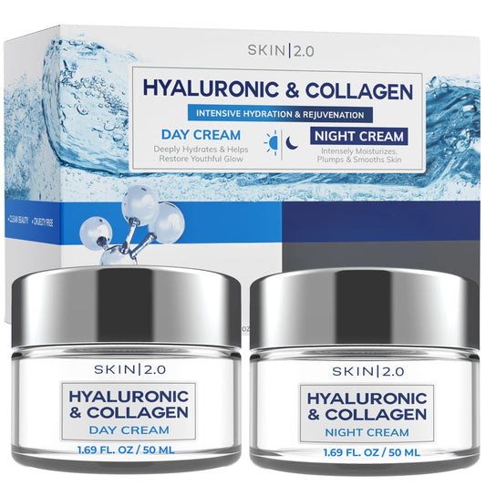 Skin 2.0 Hyaluronic Acid & Collagen Face Moisturizer - Deep Hydration & Firming Cream for Smooth, Youthful Look - Dermatologist Tested, Korean Skin