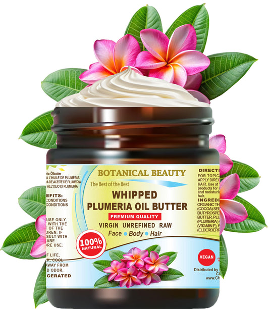 Botanical Beauty Whipped PLUMERIA OIL BUTTER 100% Natural Pure RAW. Cocoa Butter, Shea Nut Butter, Plumeria Oil Virgin Unrefined Cold Pressed