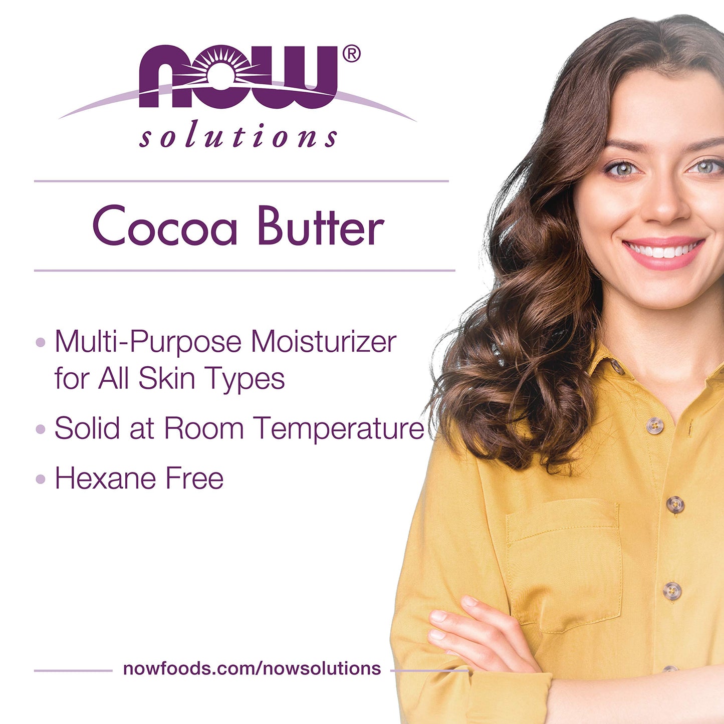NOW Foods Solutions, Cocoa Butter, Multi-Purpose Skin Moisturizer, Natural Moisture for the Whole Body, 7-Ounce