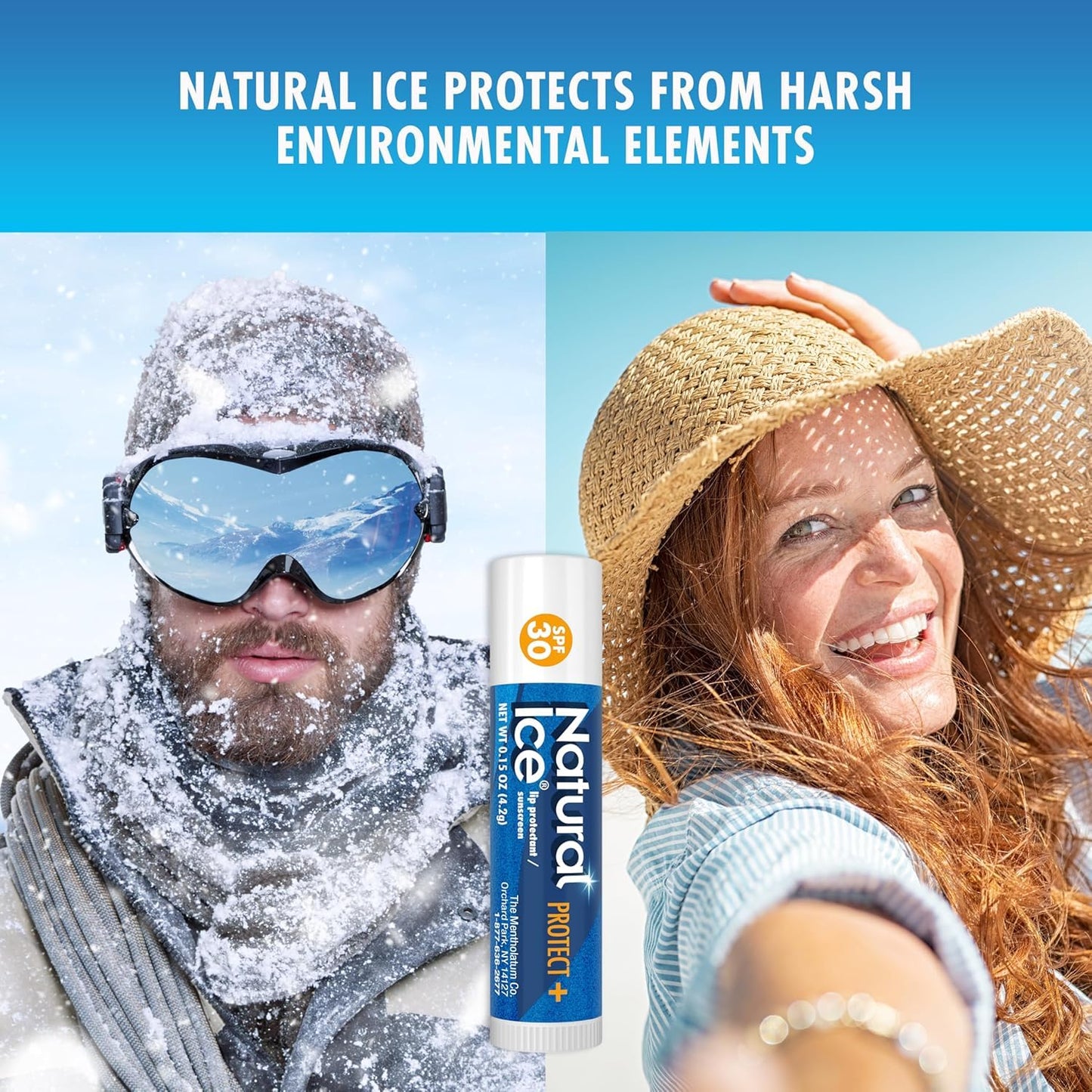 Mentholatum Natural Ice Protect+ Broad Spectrum SPF 30 Medicated Lip Balm, 0.15 Ounce (Pack of 9)